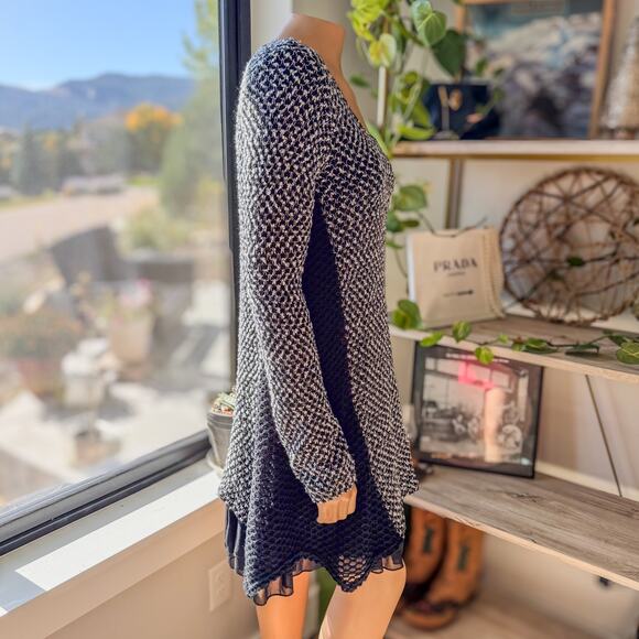 A’reve Anthologie Black & White Sweater Dress Layered Textured Knit Mesh, Medium - Picture 9 of 13